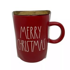 Rae Dunn Merry Christmas Mug Set Wood Top Cover Cocoa Matching Gift Holiday Warm